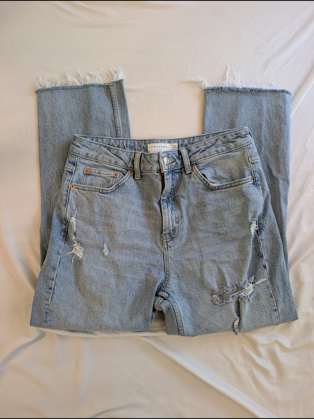 Topshop Cropped Straight Leg Distressed Jeans